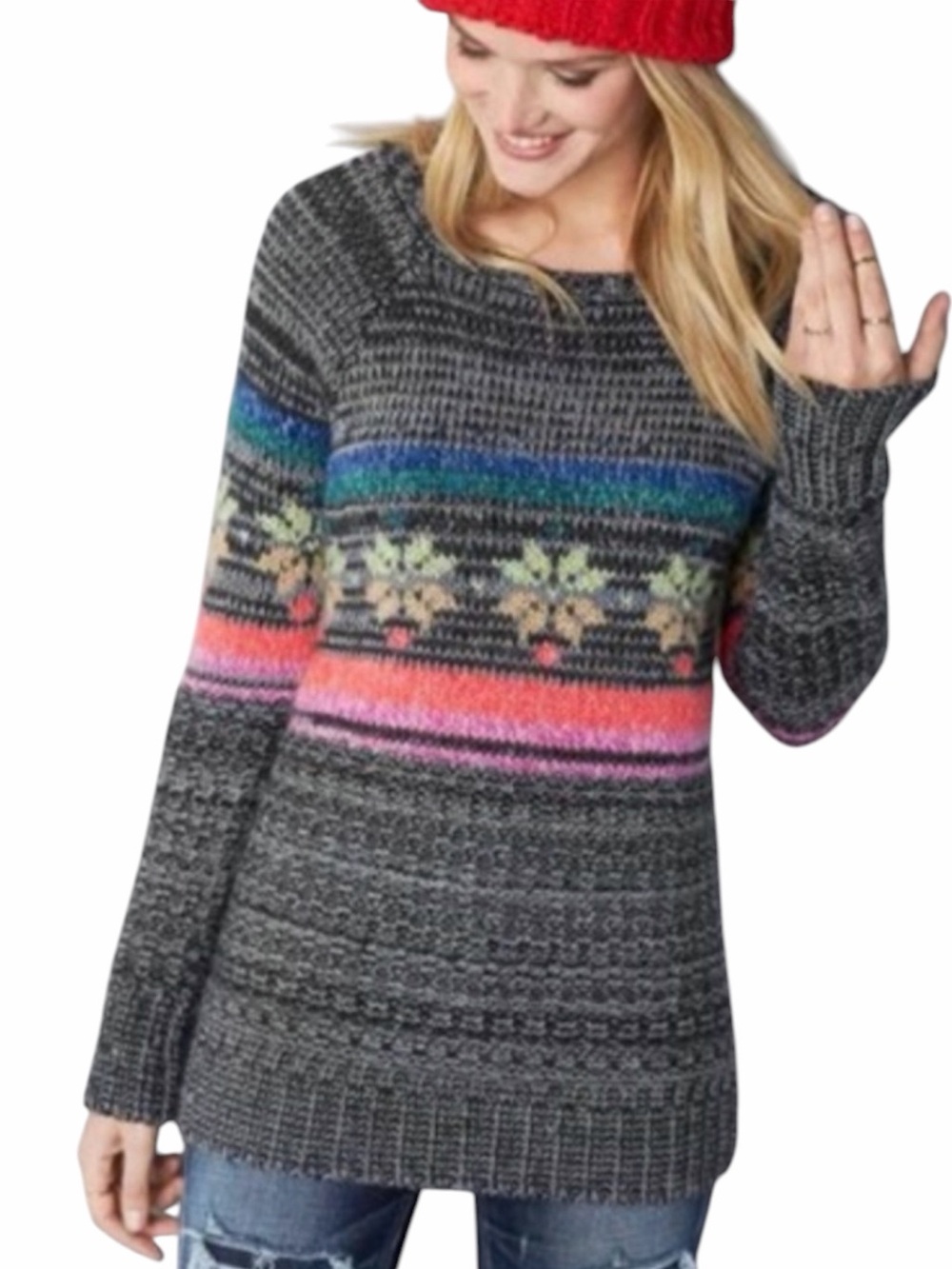 American Eagle Mohair/Wool Blend Cozy Charcoal Fair Isle Jegging Sweater